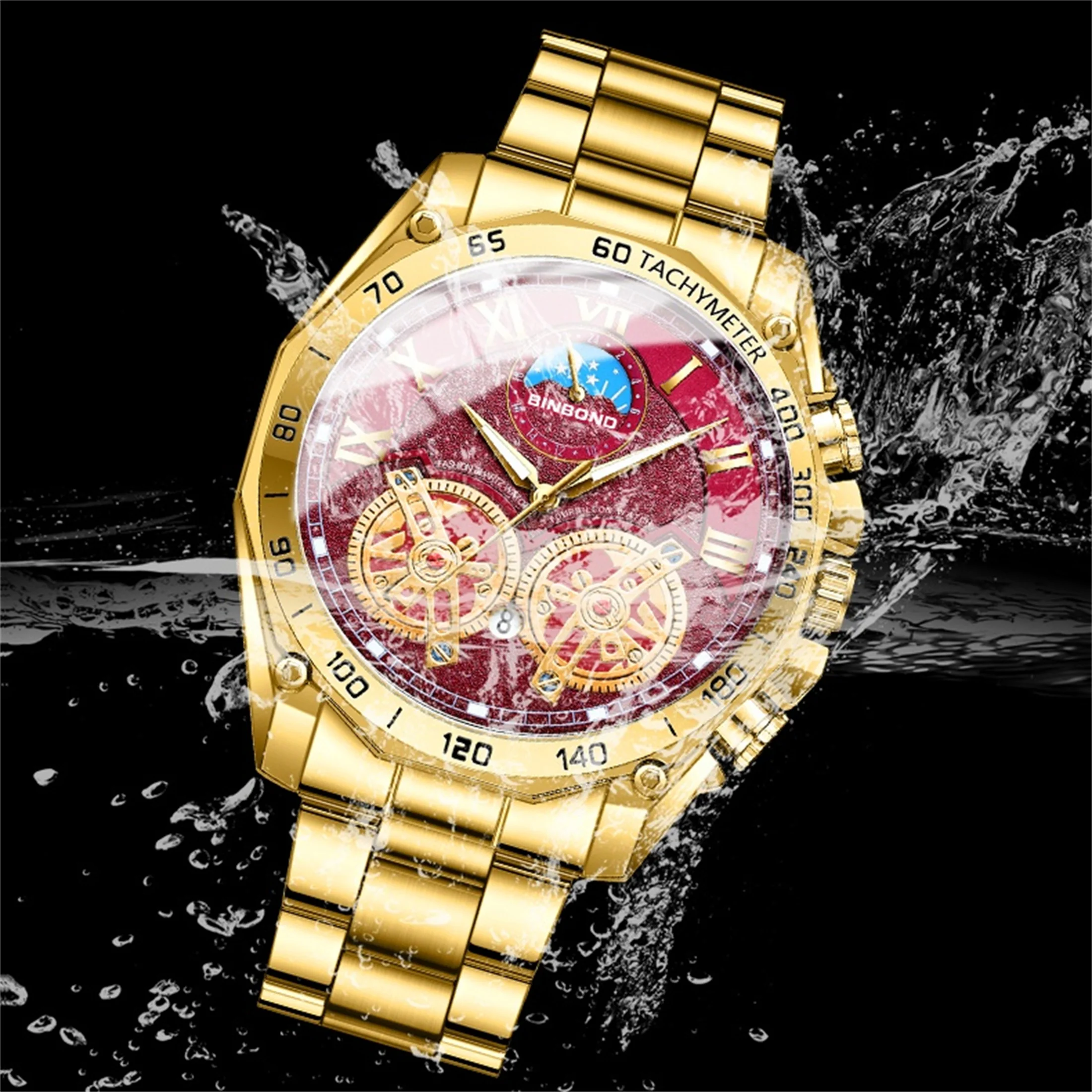 Business Watch Men\'s Watch 30M Waterproof Calendar Date Function Rhinestone Stainless Steel Watchband Male Quartz Watch Gift