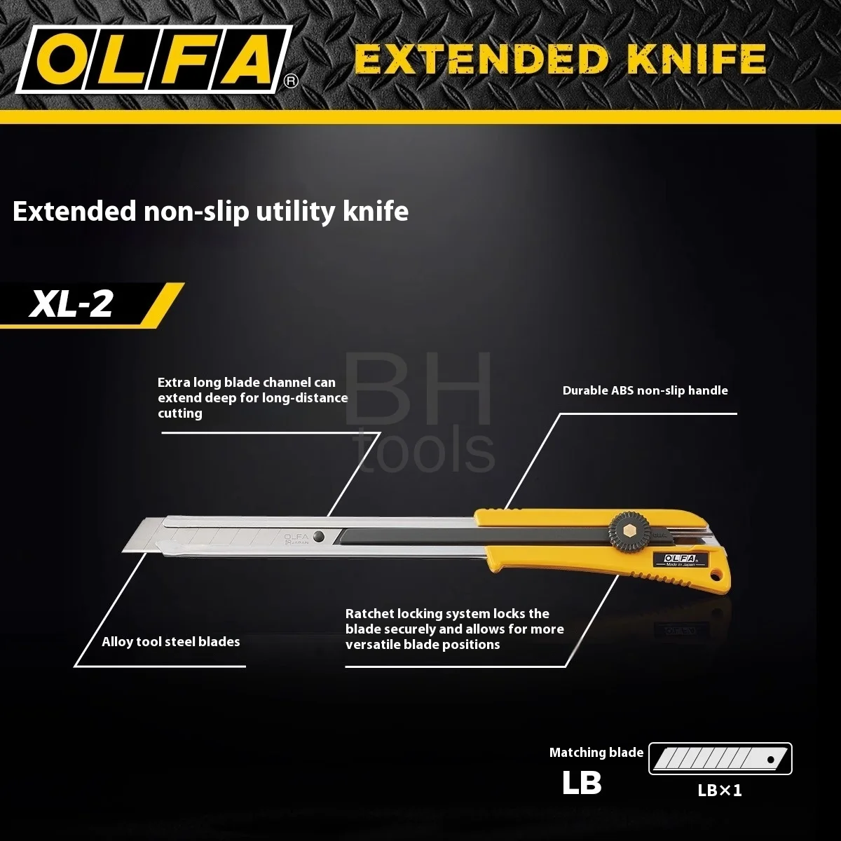 Japan OLFA XL-2 Extended 350mm Professional Anti Slip Cutting Knife Ratchet Knob Lock 18mm Used for Automotive Decoration Carpet