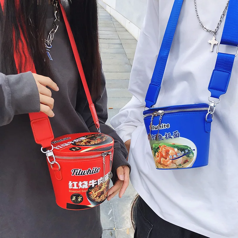 Instant Noodle Bucket Design Small Crossbody Bag Personality Creative Handbag Purse Fashion Lady Pu Leather Cross Body Phone Bag