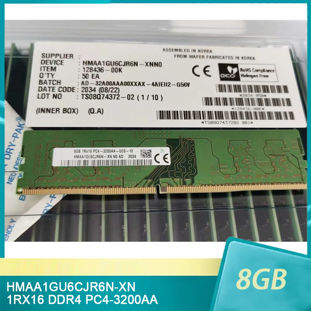 

1Pcs HMAA1GU6CJR6N-XN 8G 8GB 1RX16 DDR4 PC4-3200AA RAM For SK Hynix Memory