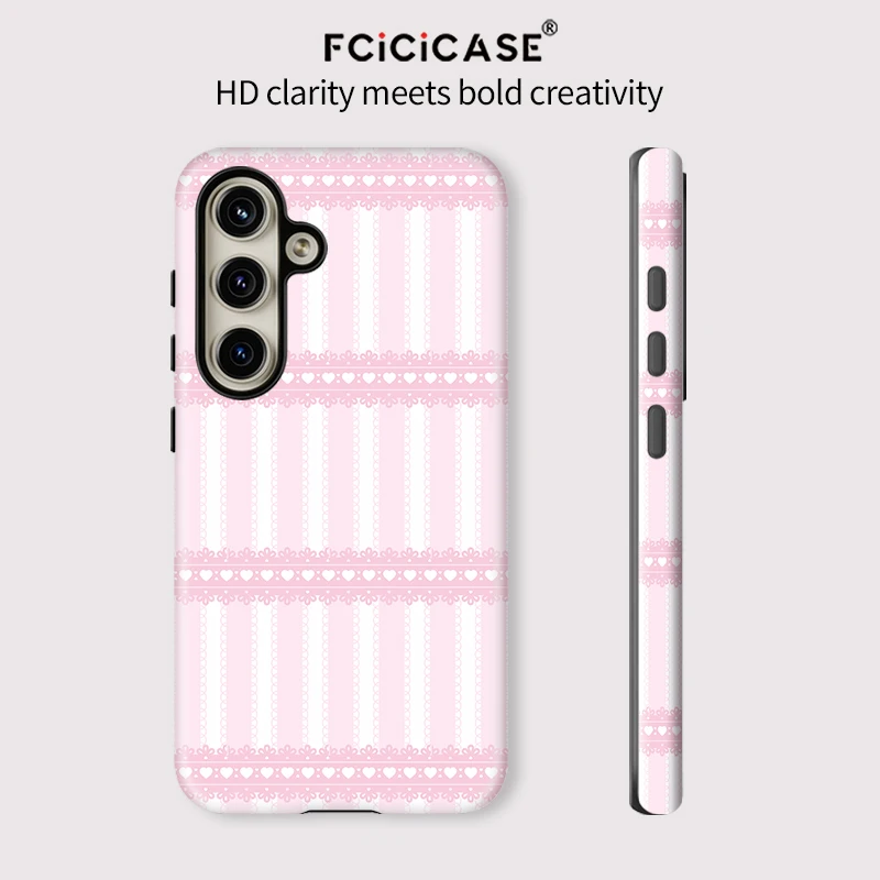 Fcicicase A56 美しいレースストライププリント携帯電話ケース Samsung Galaxy A26 A16 A36 A56 5G 二層アクリルマットカバー