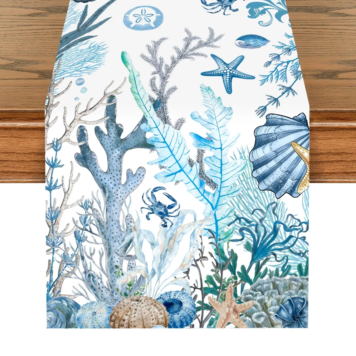 Marine Life Theme Table Runner 35*180cm Ocean Blue Theme Summer Kitchen Dinning Table Decoration Home Party Favors Supplies