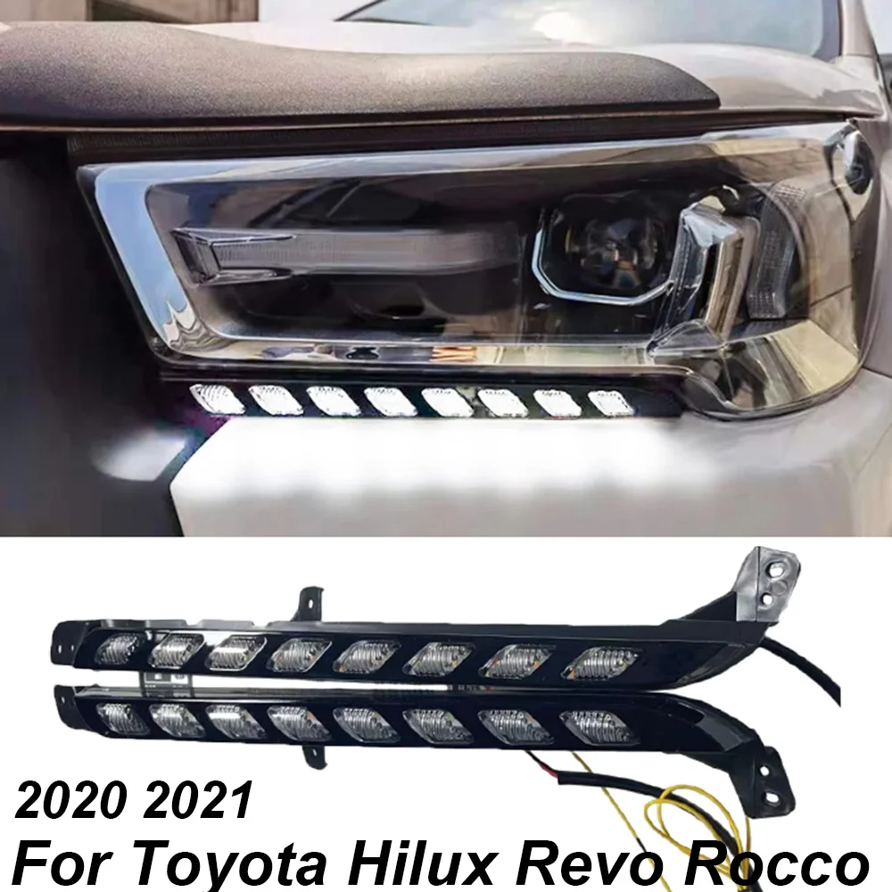 

Car Led DRL Daytime Running Light For Toyota Hilux Revo Rocco 2020 2021 Dual Color Headlight Turn Signal Lamp