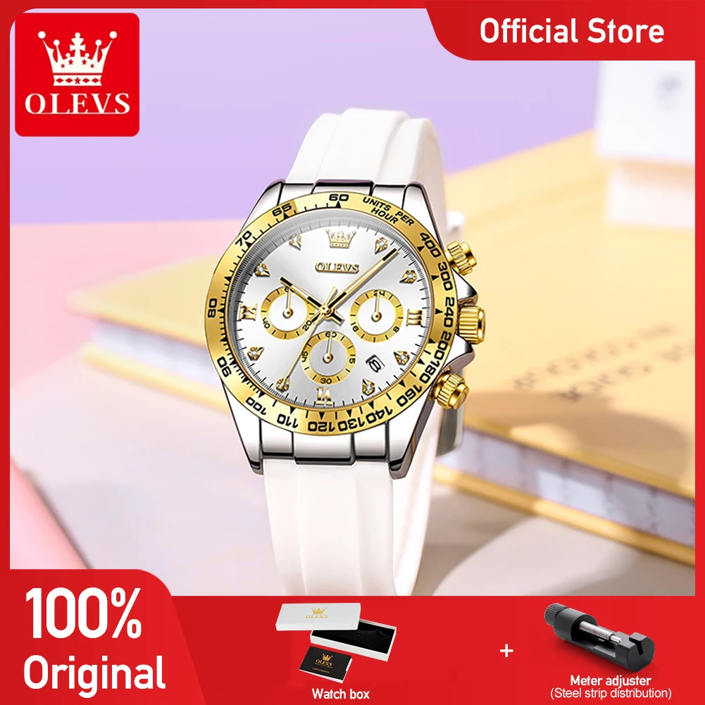 OLEVS 5618 Women Watch Luxury Silicone Strap Multifunctional Chronograph Quartz Watch Waterproof Ladies Watches For Woman Gifts