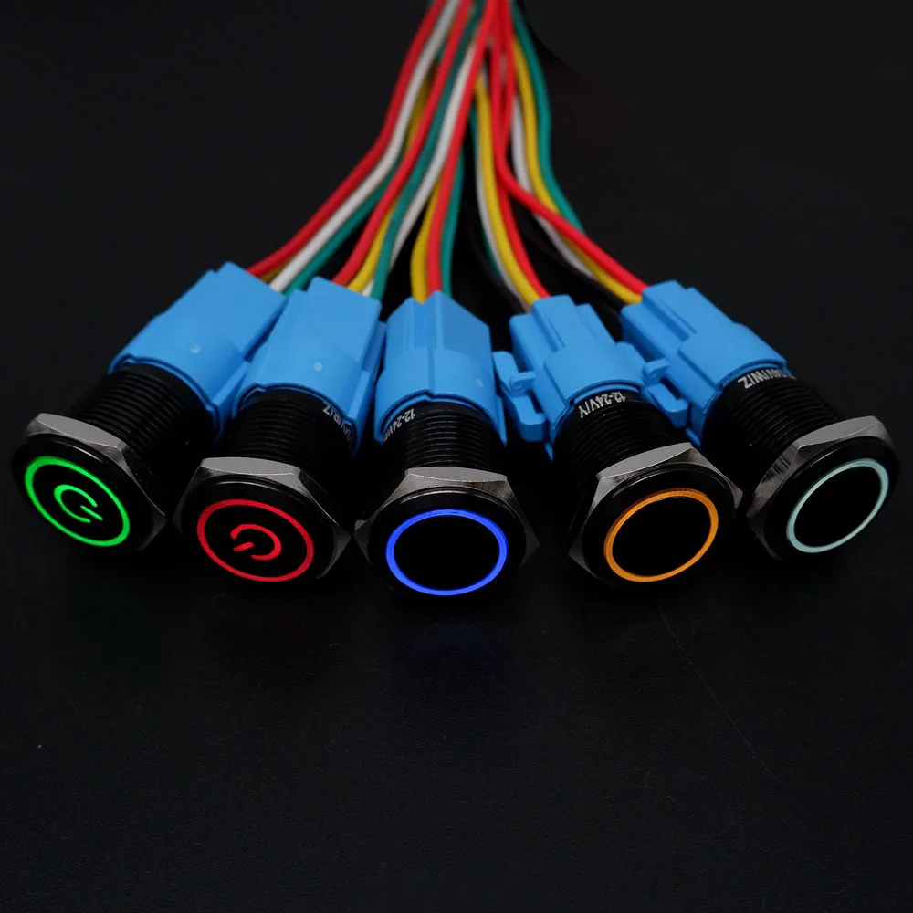 40pcs Metal Push Button Switch LED Light 16mm 19mm Illuminated  Momentary Latching Power Mark Black Waterproof  5V 12V 220V Red