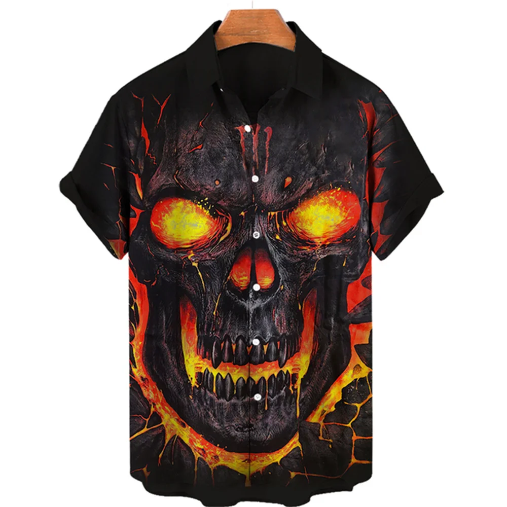 Micro Bullet Men's Hawaiian Shirt 3D Skull Print Men's Shirt Men Summer Street Shirt Hip Hop Short Sleeve Loose Top Large Size