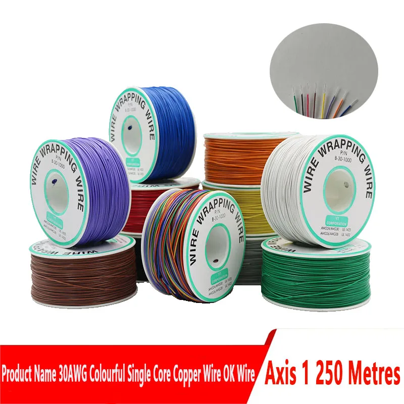 

250M Coloured Single Core Tinned Copper Wire 30AWG OK Wire PCB Flying Wires Cable Leads for Electronic Soldering Tests