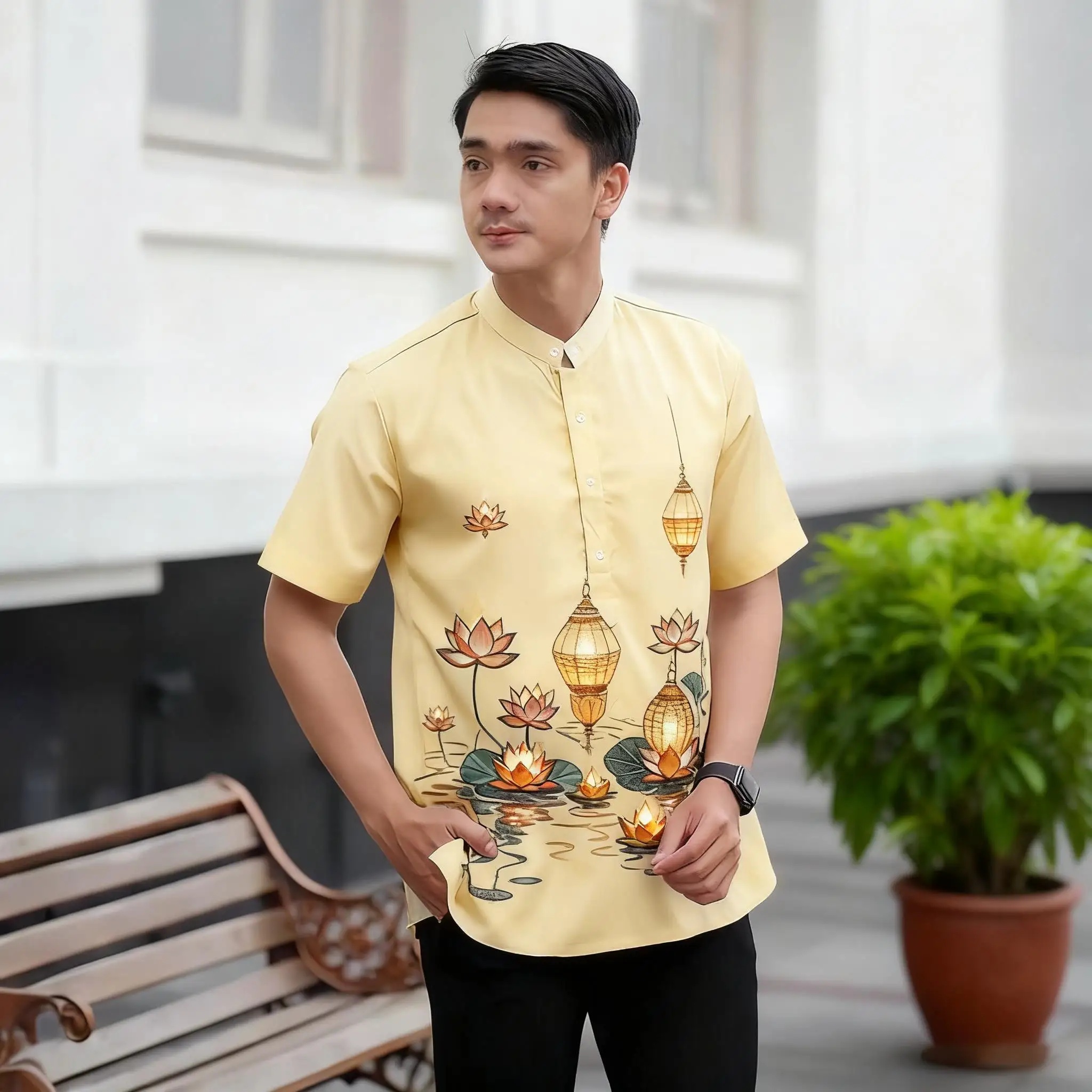 Aman Short Sleeve Muslim Abaya Jubba Shirt - close-up view