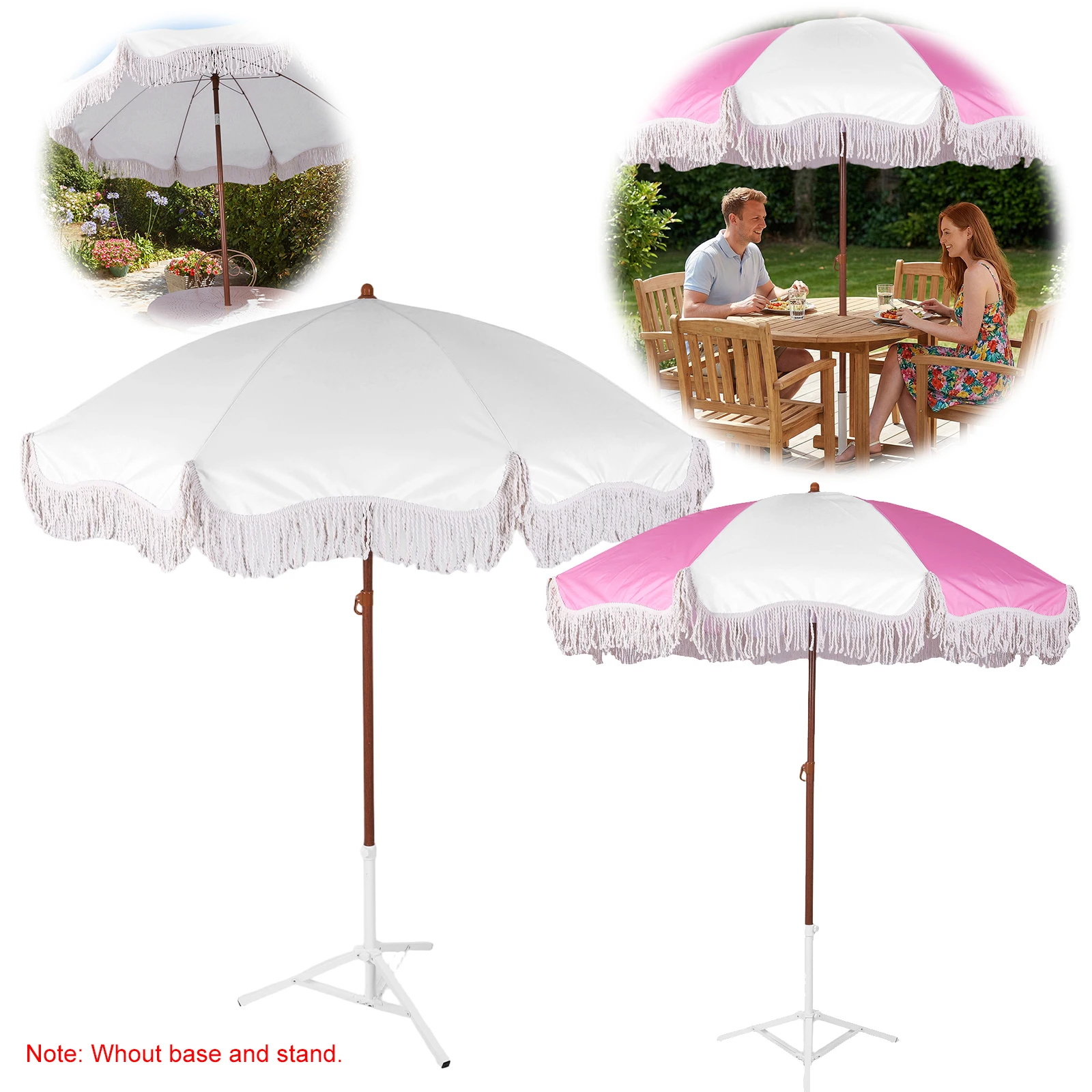 

Boho Beach Umbrella Multi-Purpose Adjustable Patio Umbrellas Leisure Tassel Umbrella for Courtyard/Swimming Pool/Balcony