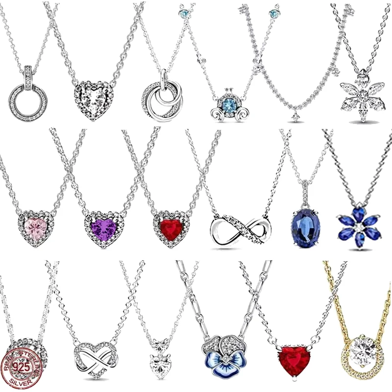 Classic 925 sterling silver women\'s high-quality fashionable heart-shaped crystal necklace fit original charm beads DIY gift