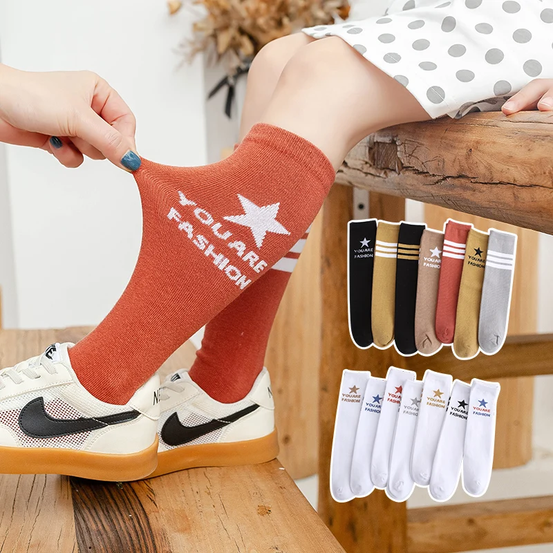 Girls Asymmetric Knee High Socks Designed With Stripe And Star Pattern Comfort Moderate Stretch Legwear Fit Girls Daily Outdoor
