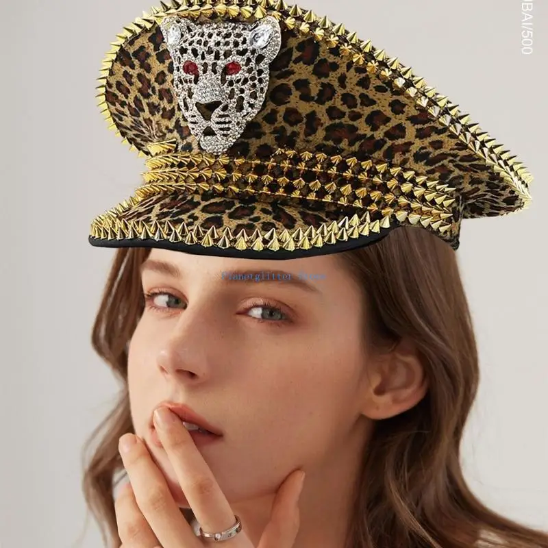 652B Cappello da capitano Cappello per adulti con cappello carnevale per festival musicali con rivetti