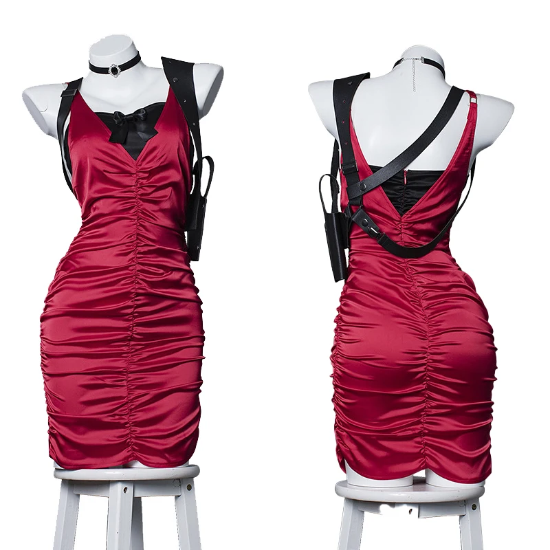 

Female Resident 4 Ada Wong Cosplay Costume Evil Cheongsam Dress Red Ada Halloween Carnival Disguise Suit Women Girls