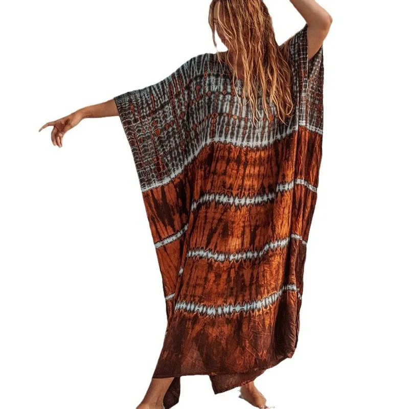 Women's Boho Tie Dye Beach Cover Up Oversized Lightweight Kimono Robe for Vacation Swimwear Matching Dress
