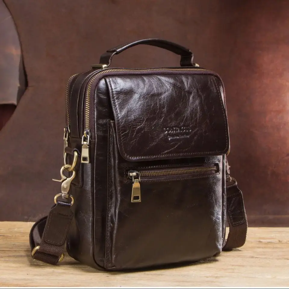 Torby na ramię z prawdziwej skóry dla mężczyzn Retro Messenger Bag Crossbody Bags Wysokiej jakości torba męska Torba podróżna na iPada 9,7"