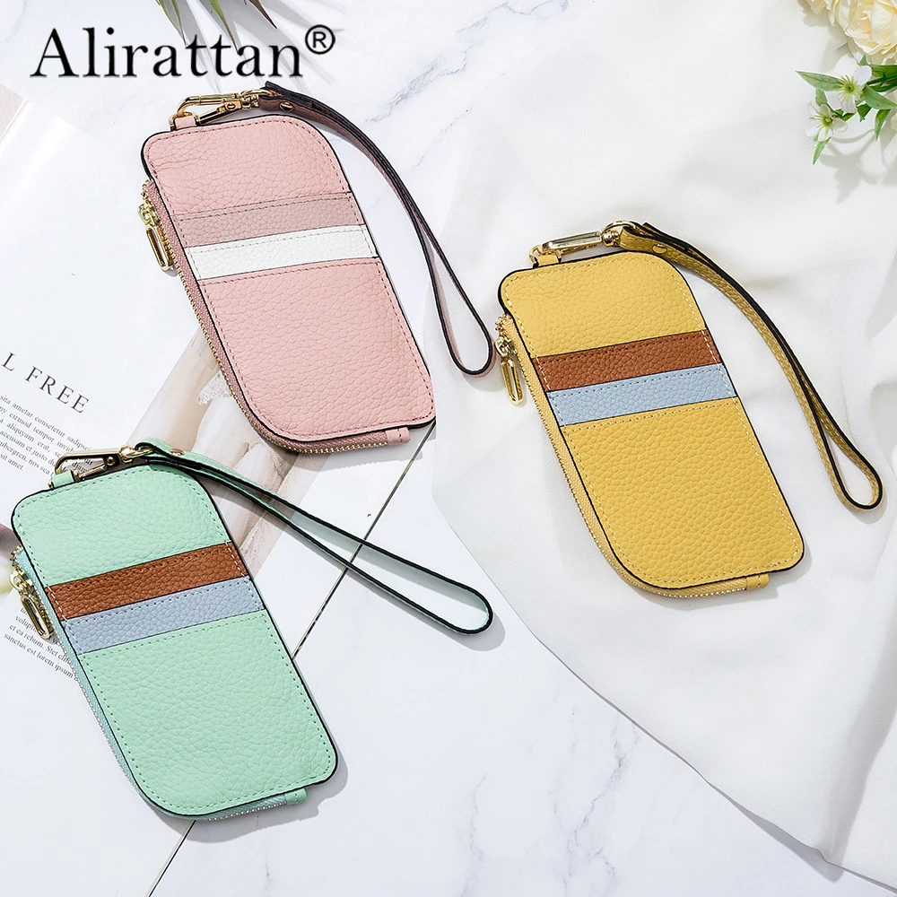 

Alirattan 2023 New Card Bag Zero Wallet Ultrathin Small Wallet Cute and Creative Cowhide Handheld Bag Women's Genuine Leather