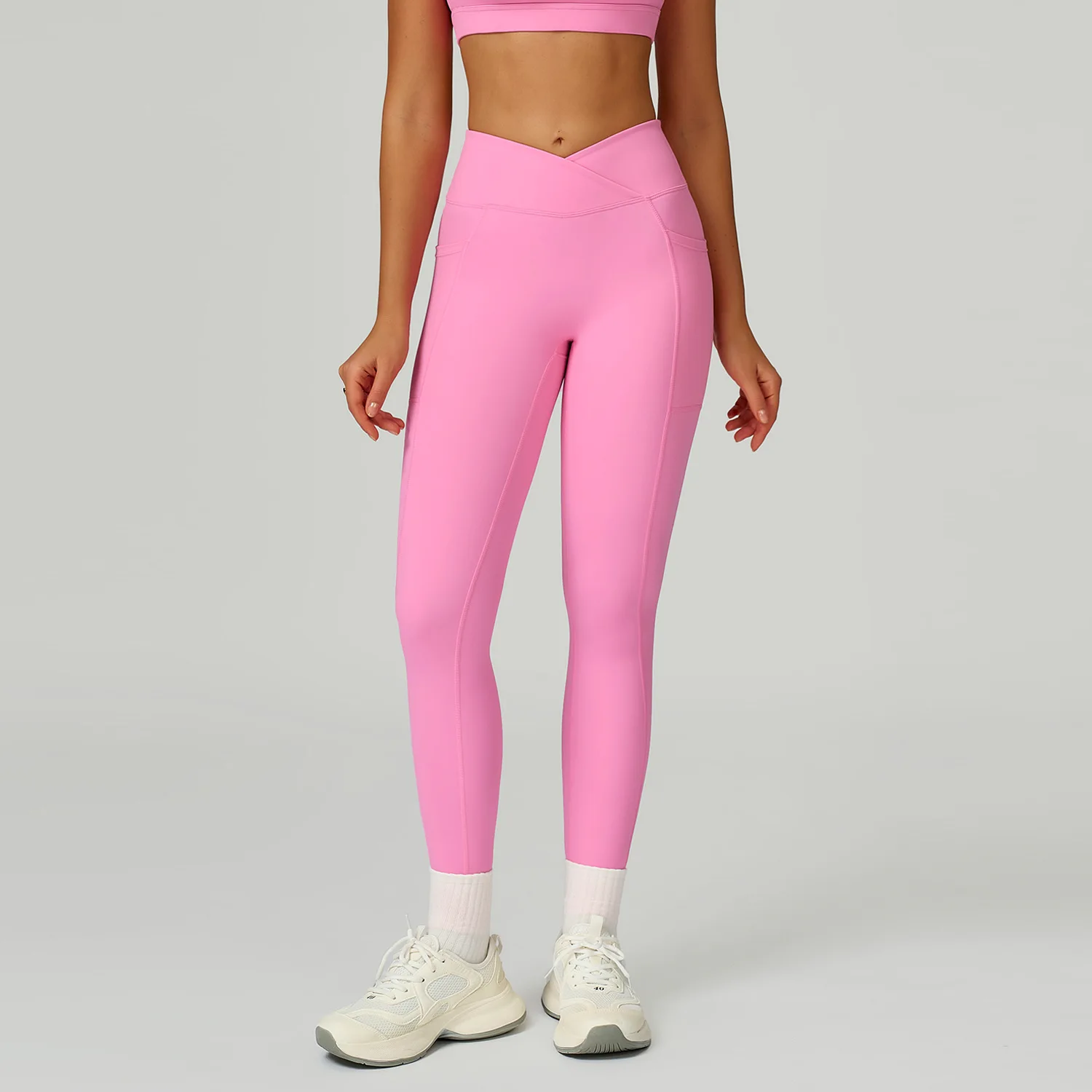 Women Crossover Waist Leggings Gym Fitness Athletic Workout Leggins Yoga Pants with Pockets Sports Training Exercise Tights