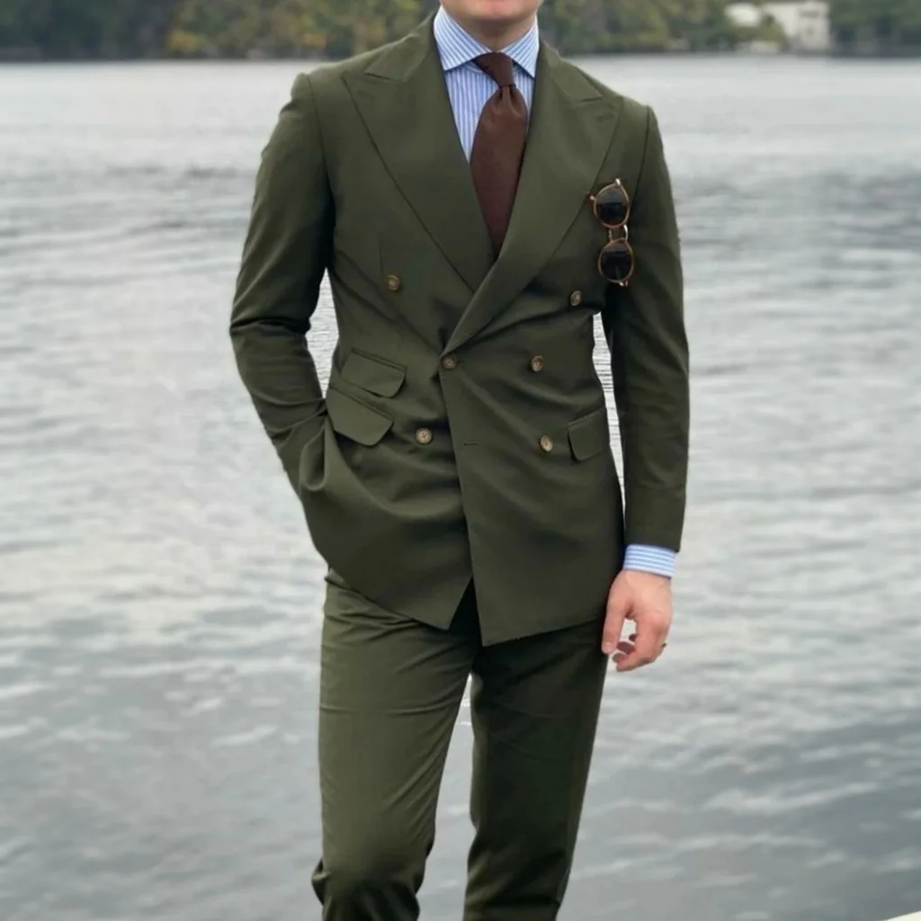 

Classic 2 Piece Suits for Men Double Breasted Peaked Lapel Elegant Groom Tuxedo Wedding Jacket Pants Set Suit Male Costume Homme