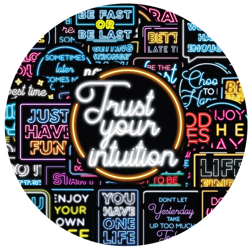 10/30/50pcs Cool Neon Inspirational English Quotes Stickers Motivational Phrases Cartoon Decals Phone Suitcase Scrapbook Sticker