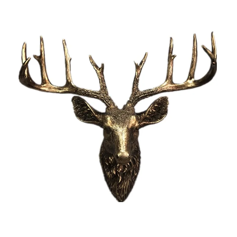 

European retro copper fortune deer head wall hanging wall decoration American living room entrance wall renovation decoration n