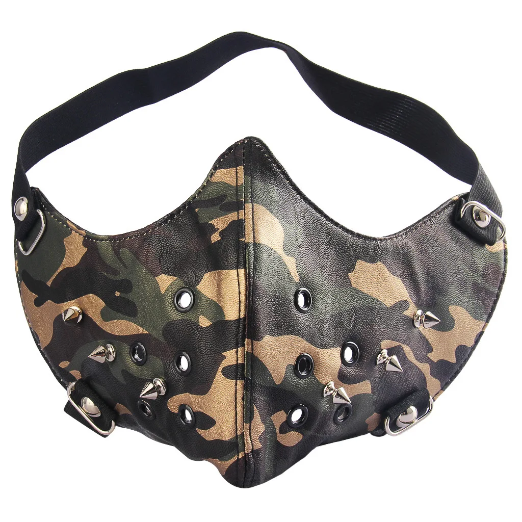 Mannen Dames Camouflage Kleur Print Klinknagel Punk Rock Motormasker Dame Ademend Feest Cosplay Halloween Mond-moffel R3059