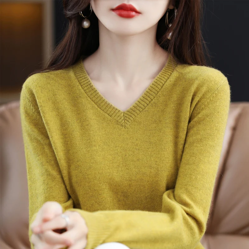 Cashmere Sweater Women Knitted Sweaters 100% Pure Merino Wool 2023 Winter Fashion V-Neck Top Autumn Warm Pullover Jumper Clothes