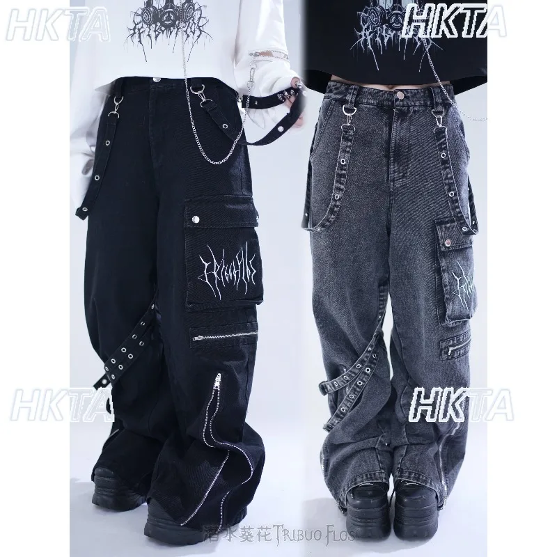 

Original Washed Black Denim Jeans Y2k Gothic Punk Embroidered Loose Fit Pants Spring Subculture Japanese Streetwear Casual Pants