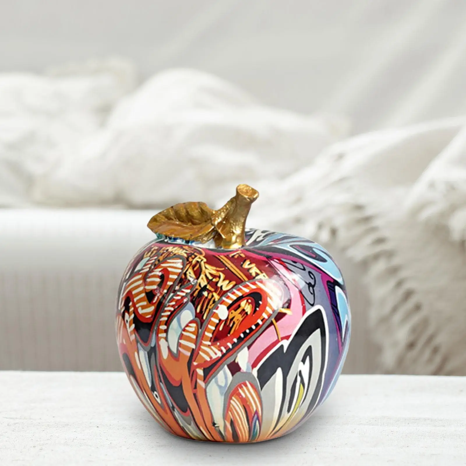 Graffiti maçã estatueta estátua escultura de frutas moderno decorativo ornamento de mesa para escritório prateleira entrada decoração casa acento