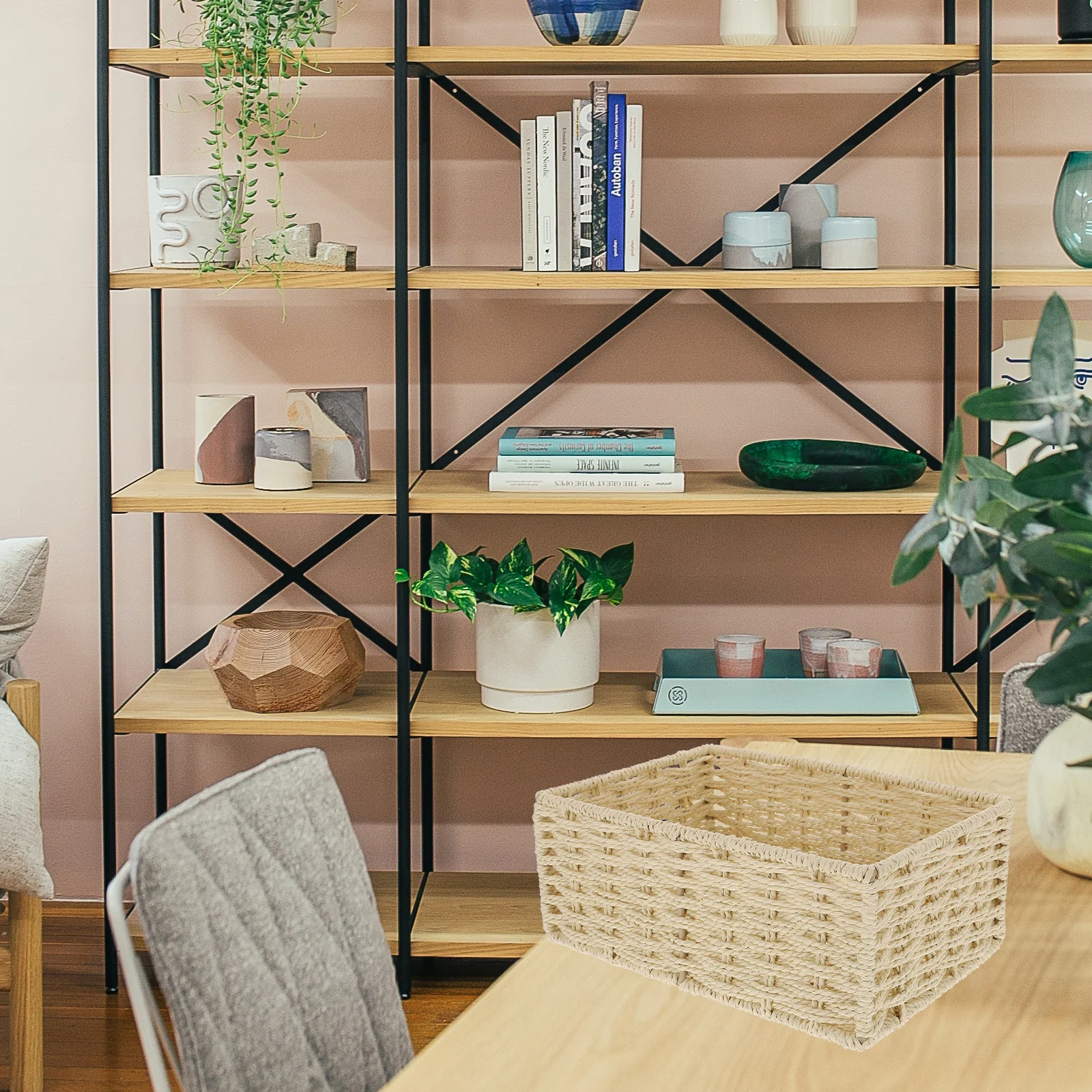 

Organizing Desktop Storage Box Imitated Rattan Woven Paper Rope Sundries Storage Basket Multifunctional Home Office