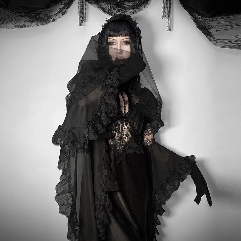 

Gothic Women's Batwing Sleeve Mesh Sheer Crop Shrug Top Slim Fit Blouse Short Smock Coat for Halloween Cosplay