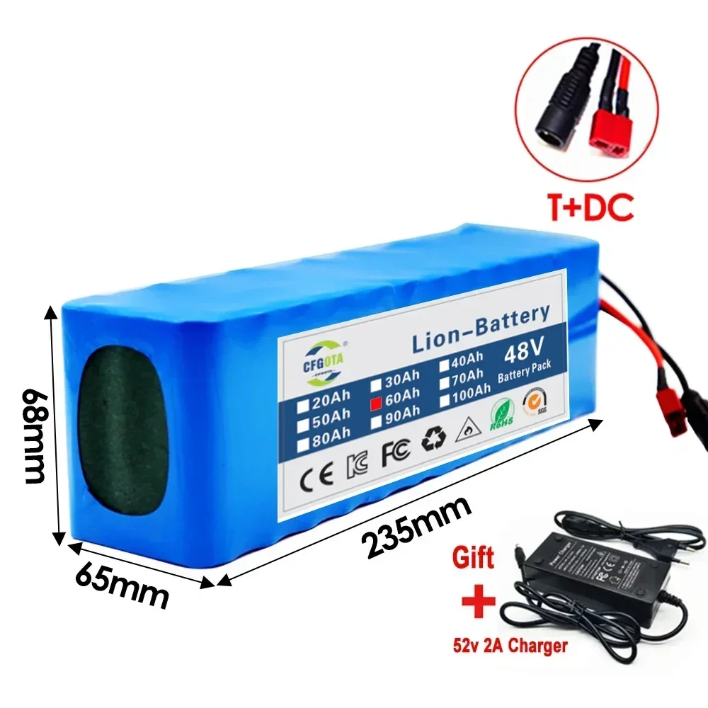 100% New 48v battery agli ioni di liio 48v 60Ah 1000w 13S3P battery 54.6v E-bike Motorino bicicletta Elettrica BMS + charger