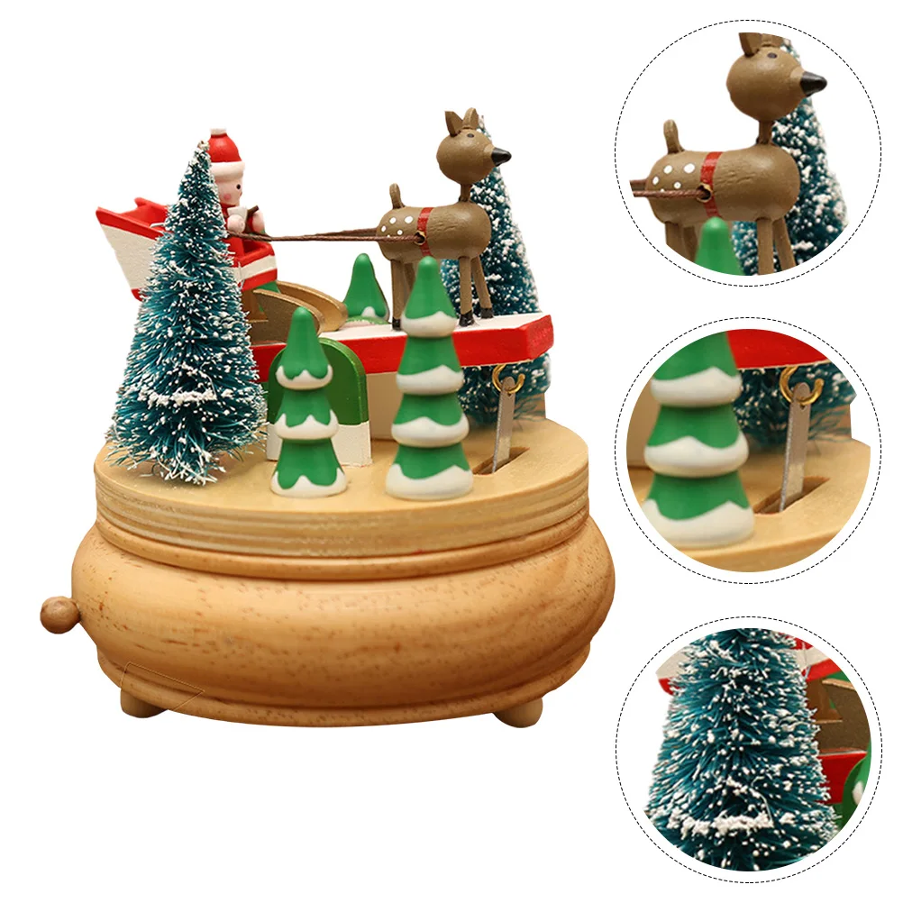 

1 pc Deer Pull Cart Music Box Christmas Decoration Table Ornament Rotating Gift For Family Party Desktop Plaything Lovely