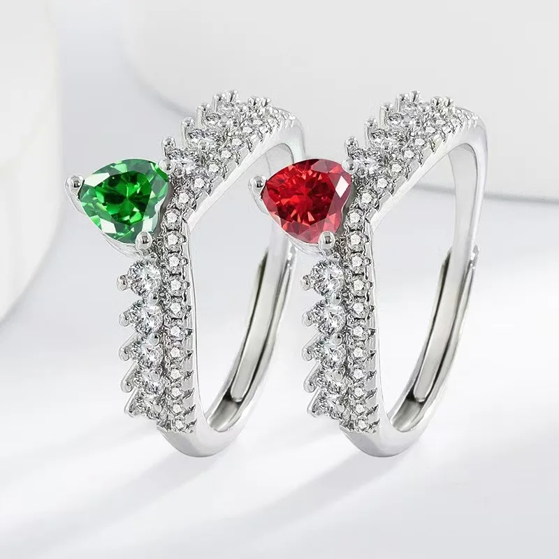 

Luxury Heart CZ Adjustable Ring in Sterling Silver Dainty Stackable Band High-Shine Diamond Simulant Jewelry Gift with Free Ship
