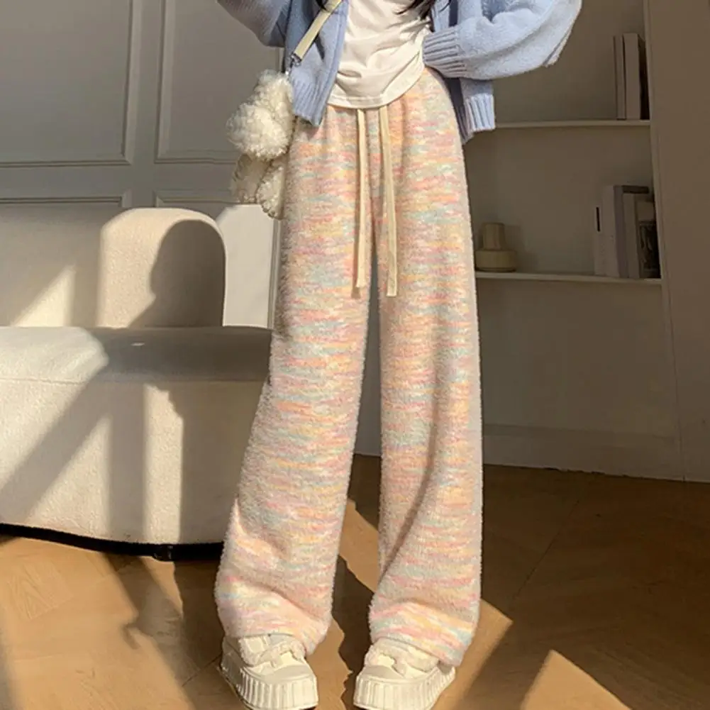 Elastic Waist Casual Pants Women Casual Winter Pants Rainbow Color Wide Leg Women's Pants with Elastic High Waist for A