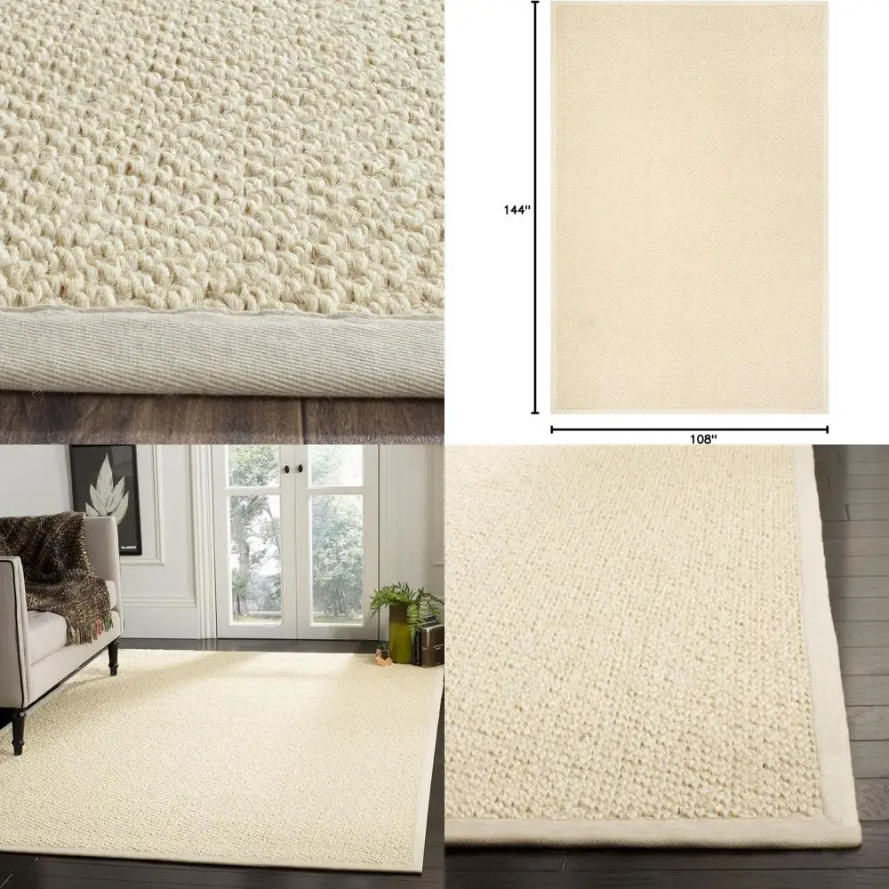 

Large 9x12 Cream Sisal Woven Area Rug With Border
