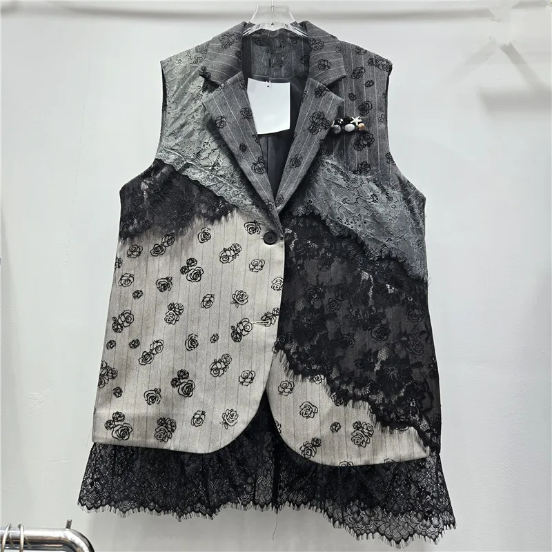 

SuperAen 2026 Spring New Europe and America Style Fashion Patchwork Lace Jacquard Suit Notched Women Elegant Jackets