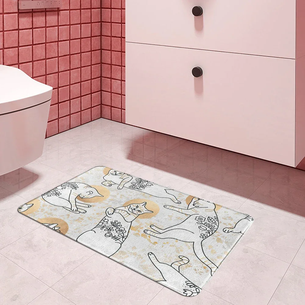 Lovely Cat Bath Kitchen Entrance Door Mat Coral Velvet Carpet Doormat Colorful Indoor Floor Mats Anti-Slip Rug Home Decor