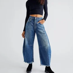 Street Kleding Casual Broek Met Rechte Pijpen Nieuwe Effen Jeans Met Wijde Pijpen, Modieuze Korte Damesbroek Met Knoopzak Ydl15