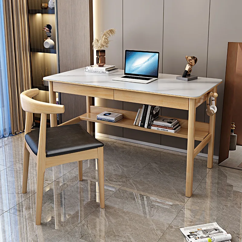 Light luxury rock slab desk integrated simple home desk solid wood modern computer desk bedroom student study table