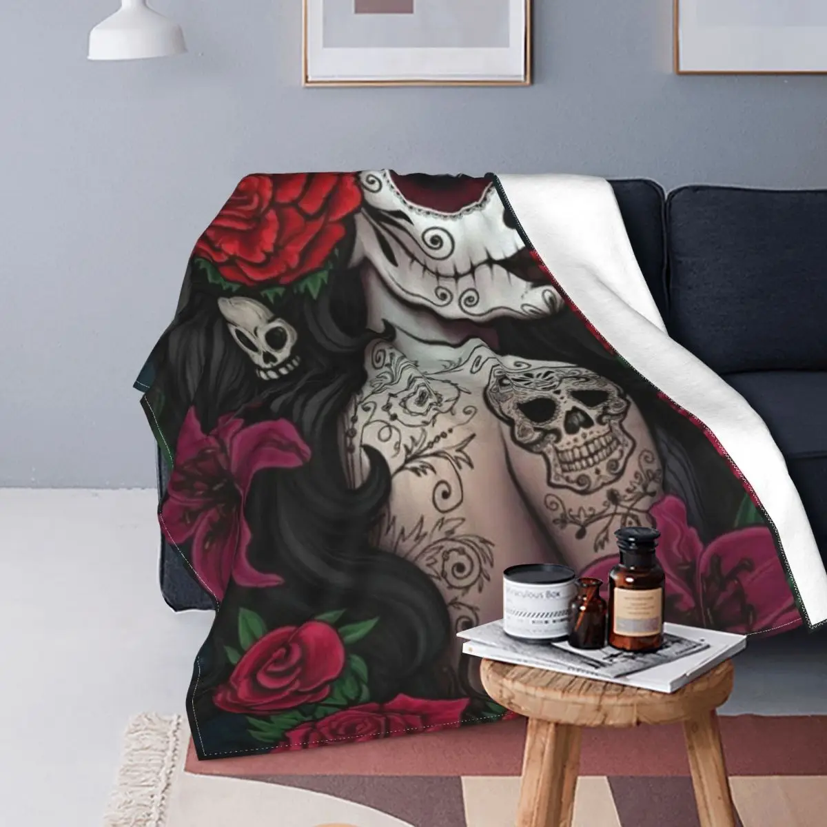 Catrina Tatto Skull Blanket Rose Warm Fleece Blanket Armchair Super Soft Cheap Bedspread