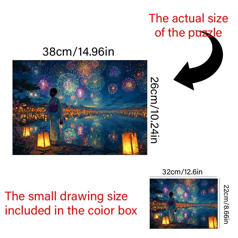 Japanese Kimono Girl River Lantern Oil Painting Paper Jigsaw Puzzle Adult Decompression Toy Scenery Home Wall Decor
