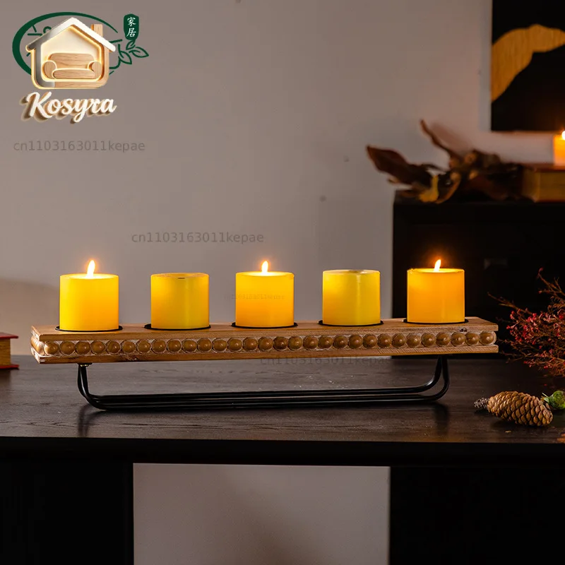 Medieval solid wood candle holder Temple Zen candle base Five-headed candle holder Tabletop decoration atmosphere props