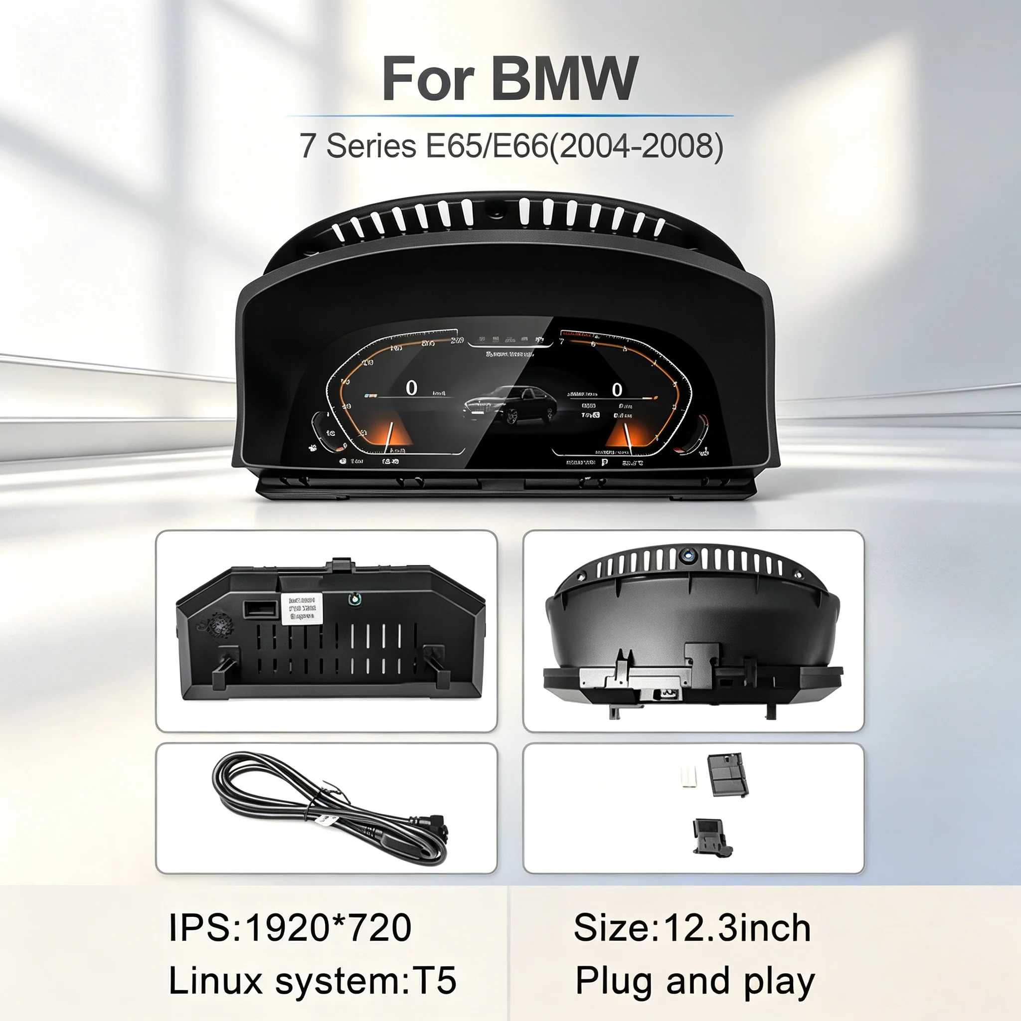 Car Accessories 12.3 Inch LCD Instrument Cluster For BMW 7 Series E65/E66 2004‑2008 Digital Cluster Virtual Cockpit Dashboard