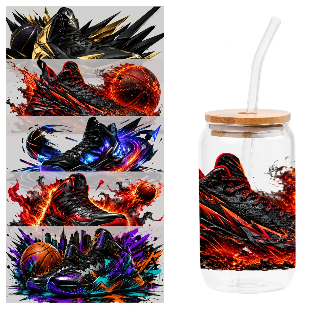 5 Sheets Basketball Sneaker Art UV DTF Stickers Mug Decoration Gift UV DTF Transfer Stickers for Glass Cups Glass DTF Transfer