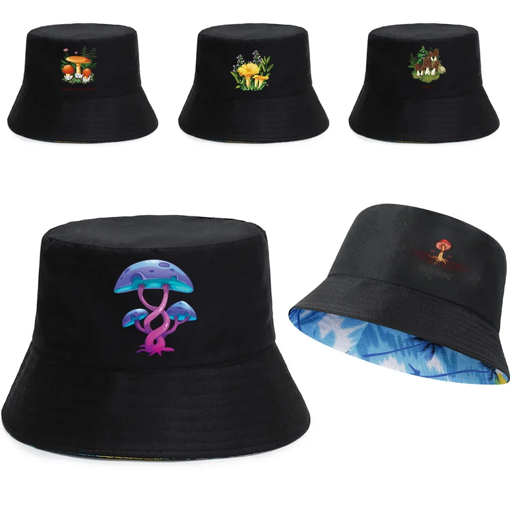 

Fisherman Caps Unisex Summer UV-proof Visors Cap Reversible Bucket Hat Mushroom Print Pure Cotton Foldable Fishing Beach Hats