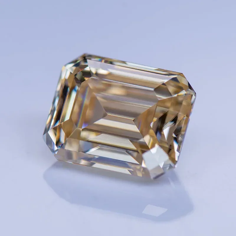 Moissanite Stone Natural Color Tea Yellow Emerald Cut Gemstone Lab Grown Diamond For Charms Jewelry Making With GRA Certificate