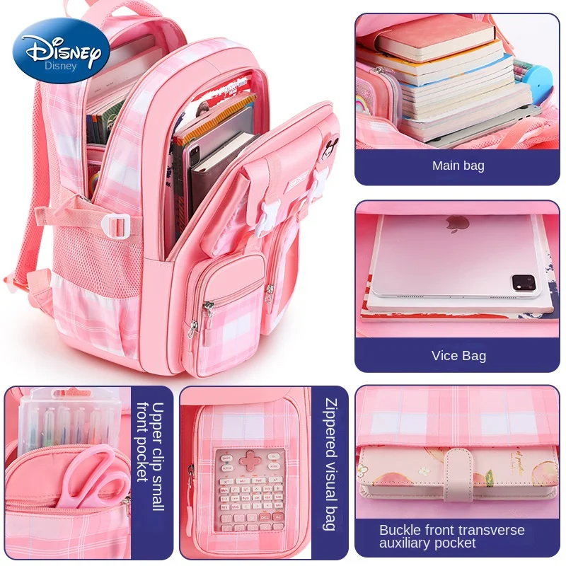 Disney New Girl School Bag Grade 2-6 Primary Student Shoulder Orthopedic Backpack Large Capacity Light Kids Gifts Mochilas