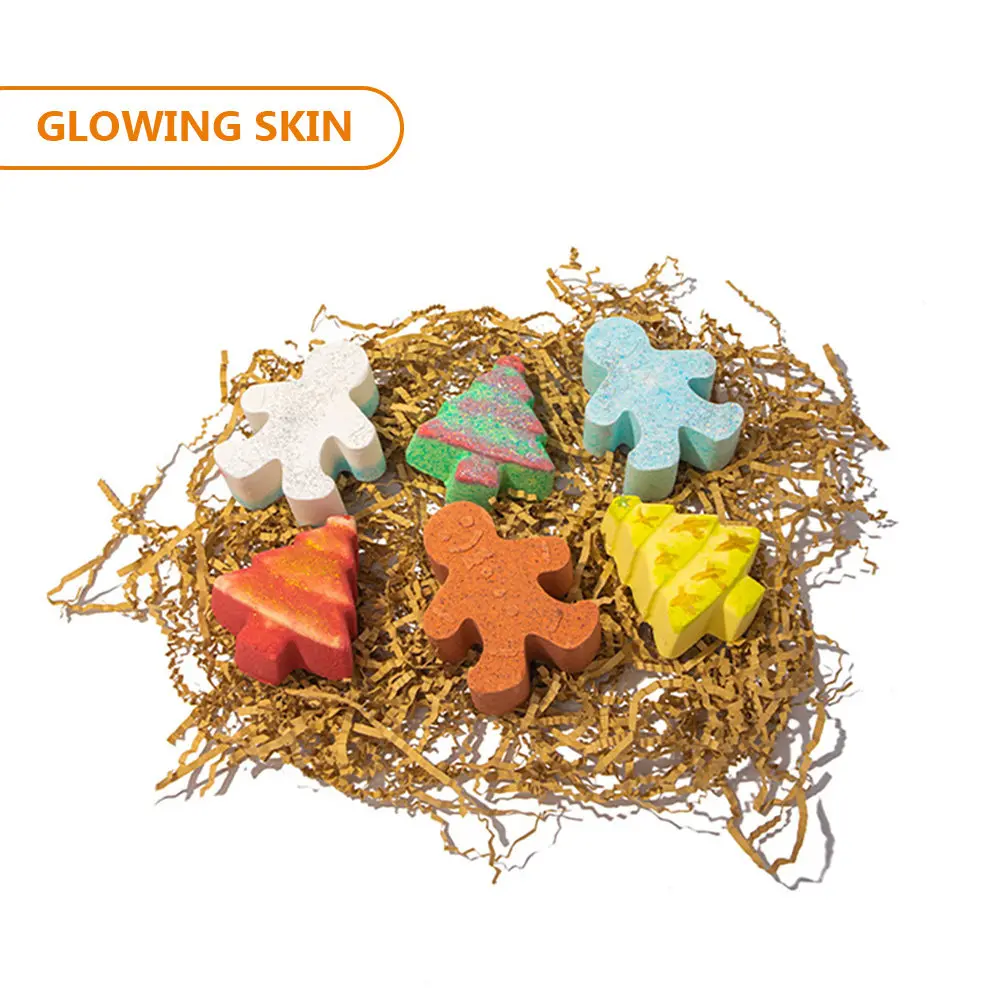 6Pcs Gingerbread Bath Salt Balls Christmas Essential Oil Bathing Bombs Moisturizing Soothing Bubble Bath Spa Gift Set