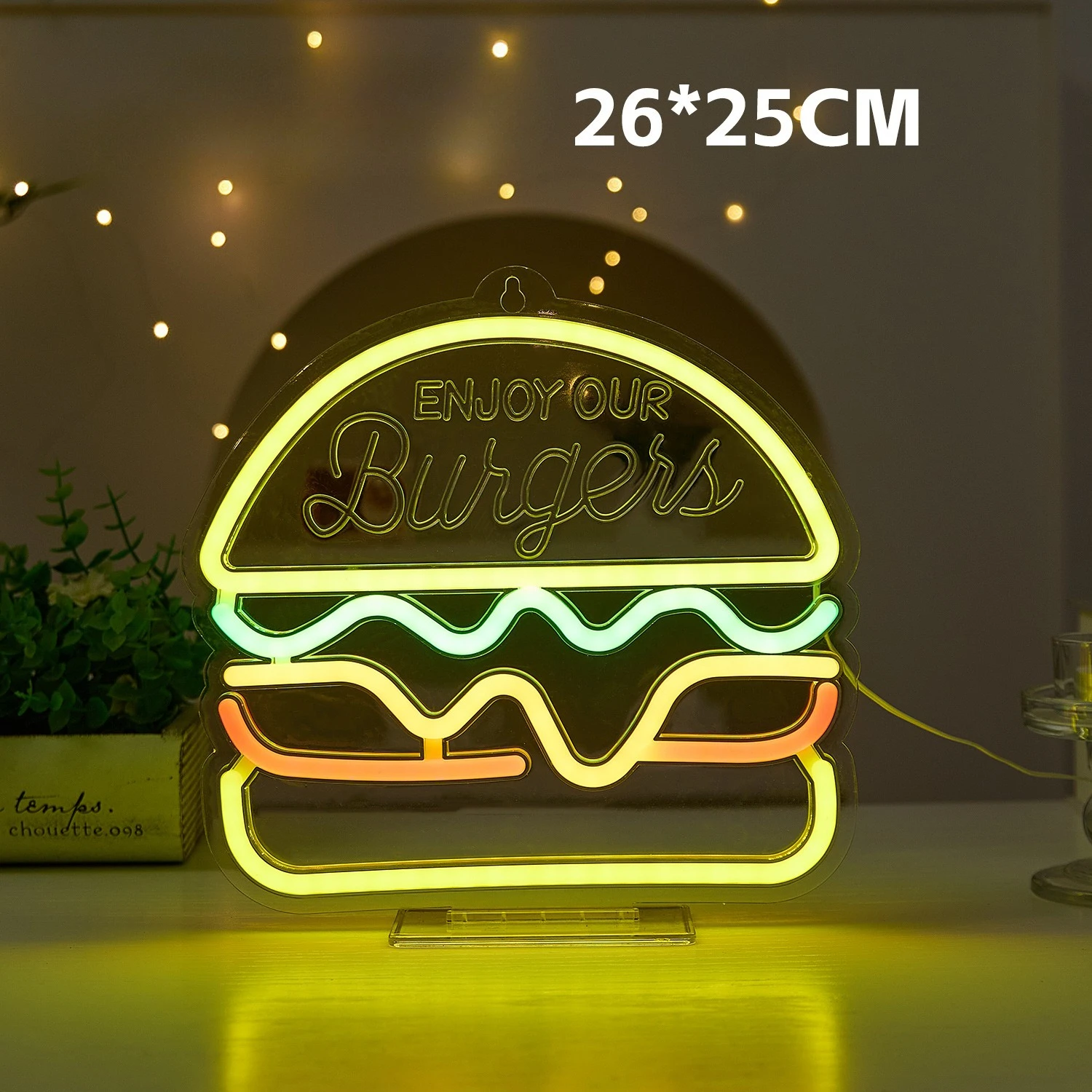 Burger Neon Sign, LED Hamburger Signs for Restaurant Snack Bar Fast Food Shop Kitchen Bedroom Party Wall Decor, USB Powered view 6