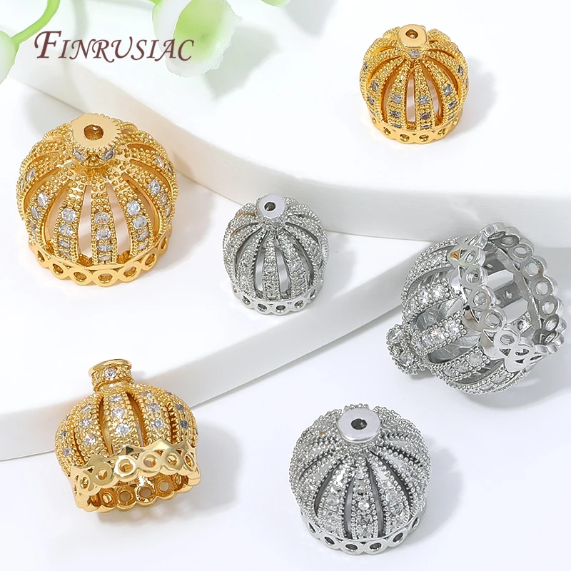 18K Gold Plated Micro Pave Zircon Crown Bead Cap,Tassel End Caps,DIY Bracelet Necklace Earrings Jewelry Making Accessories